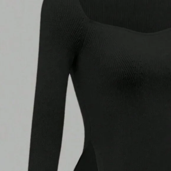 Black Casual Women's Ribbed Knit Top - Picture 4 of 5